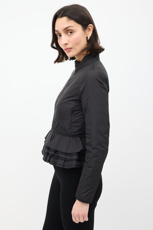 Moncler Black Down 
Nylon Ruffle Jacket