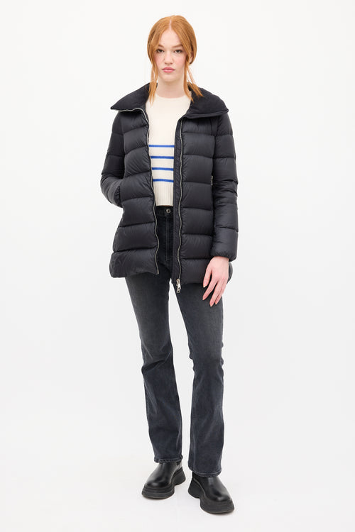 Moncler Black Down 
Wool Collar Torcyn Puffer Jacket