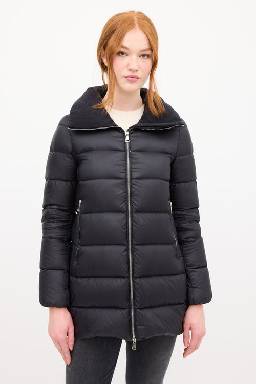 Moncler Black Down 
Wool Collar Torcyn Puffer Jacket