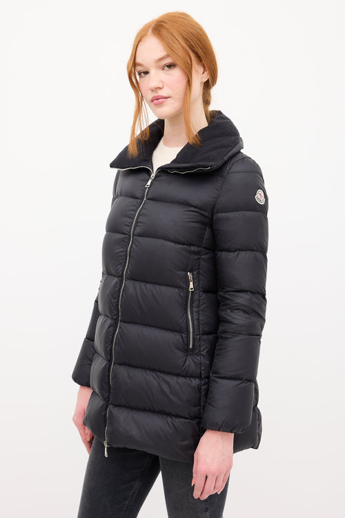 Moncler Black Down 
Wool Collar Torcyn Puffer Jacket