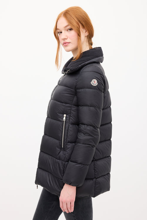 Moncler Black Down 
Wool Collar Torcyn Puffer Jacket