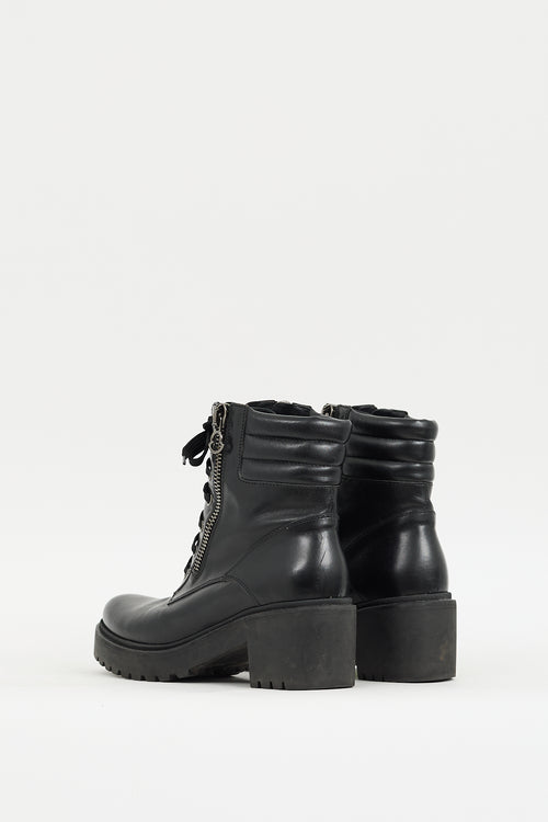 Moncler Black Leather Viviane Heeled Platform Combat Boot