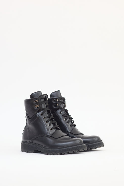 Moncler Black Leather Patty Combat Boot