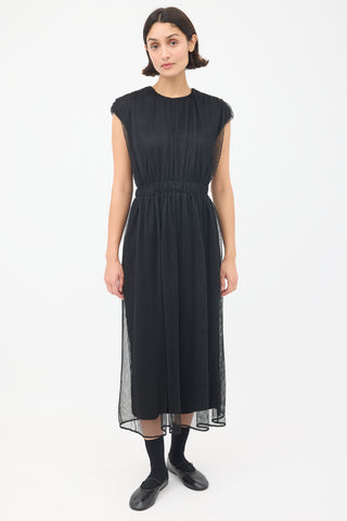 Moncler Black Mesh Overlay Abito Midi Dress