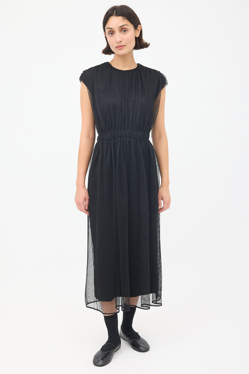 Moncler Black Mesh Overlay Abito Midi Dress