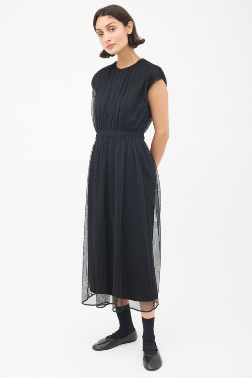 Moncler Black Mesh Overlay Abito Midi Dress