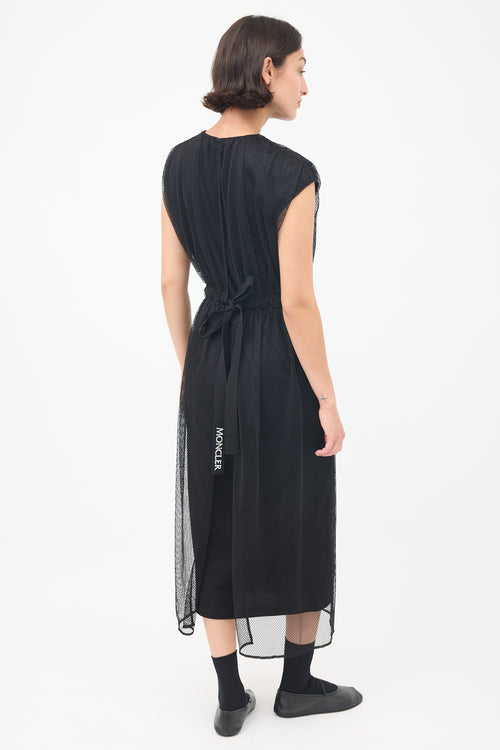 Moncler Black Mesh Overlay Abito Midi Dress