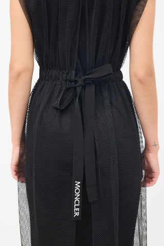 Moncler Black Mesh Overlay Abito Midi Dress