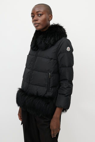 Moncler Black Nylon 
Fur Trim Jacket