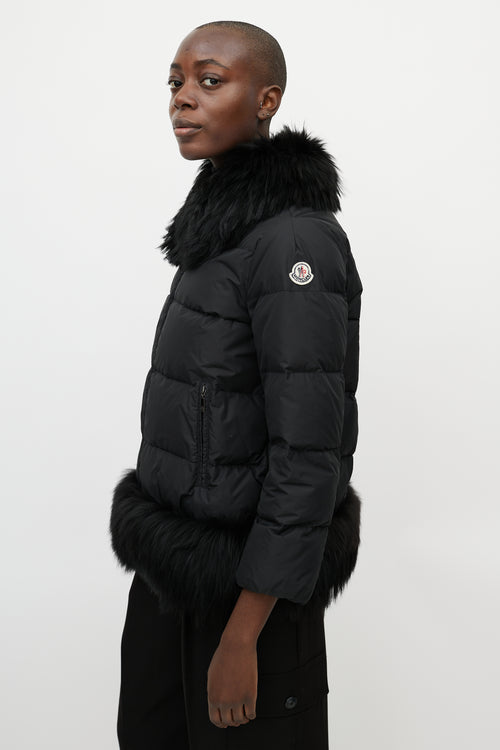 Moncler Black Nylon 
Fur Trim Jacket