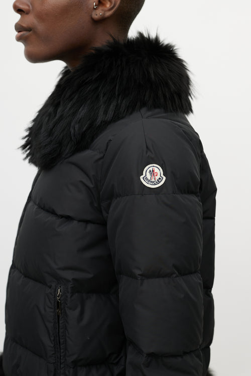 Moncler Black Nylon 
Fur Trim Jacket