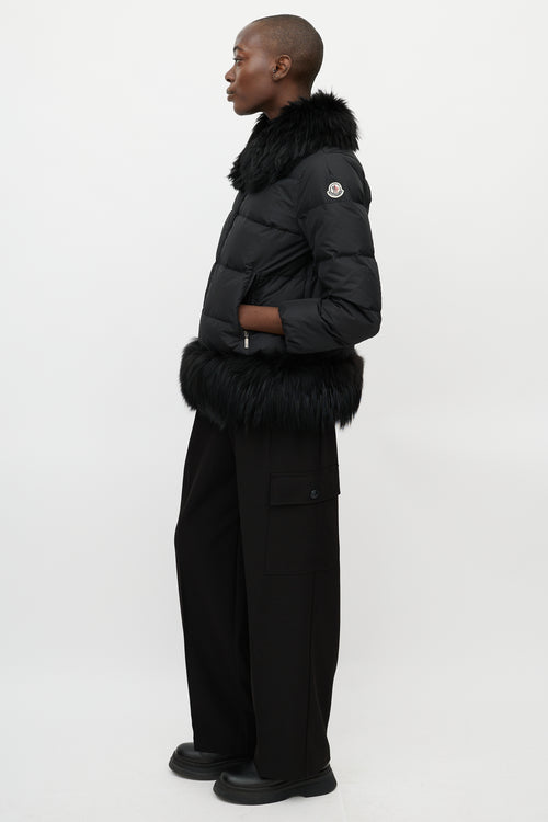 Moncler Black Nylon 
Fur Trim Jacket