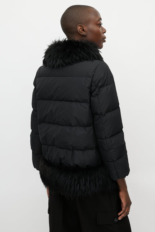 Moncler Black Nylon 
Fur Trim Jacket