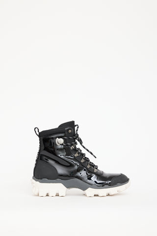 Moncler Black Patent Leather Helis Lace Up Boot