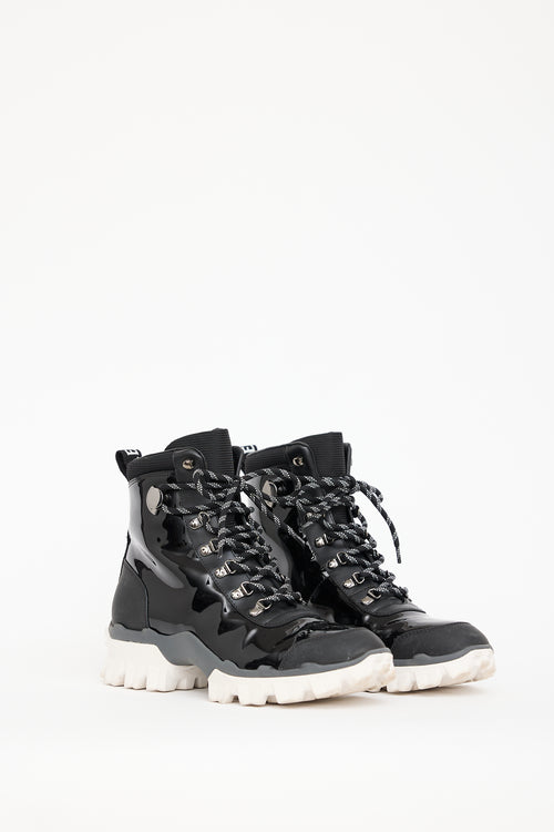 Moncler Black Patent Leather Helis Lace Up Boot