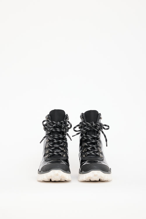 Moncler Black Patent Leather Helis Lace Up Boot