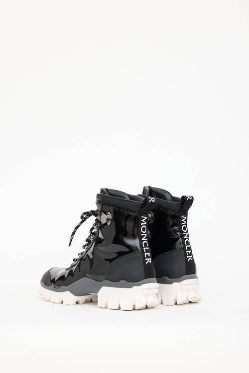 Moncler Black Patent Leather Helis Lace Up Boot