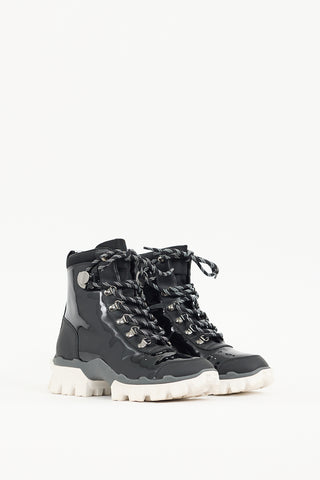 Moncler Black Patent Leather Helis Lace Up Boot