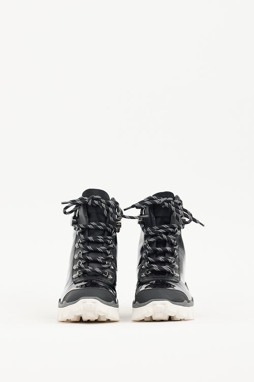 Moncler Black Patent Leather Helis Lace Up Boot