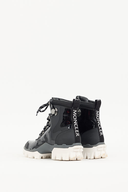 Moncler Black Patent Leather Helis Lace Up Boot