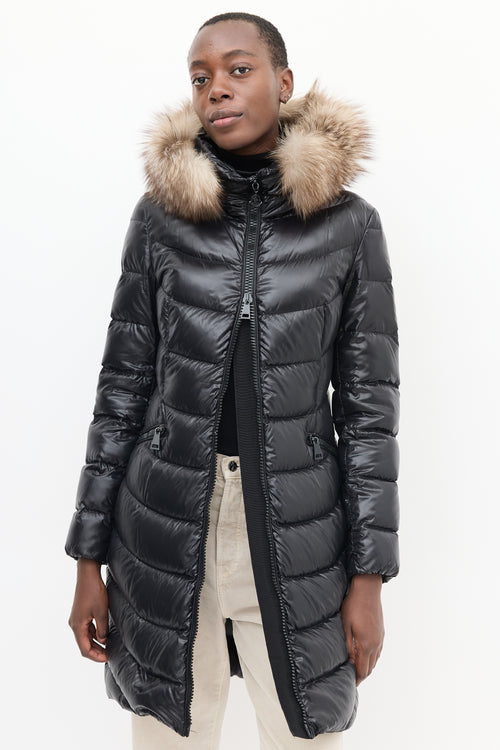 Moncler Black Quilted Fur Down Aphia Coat