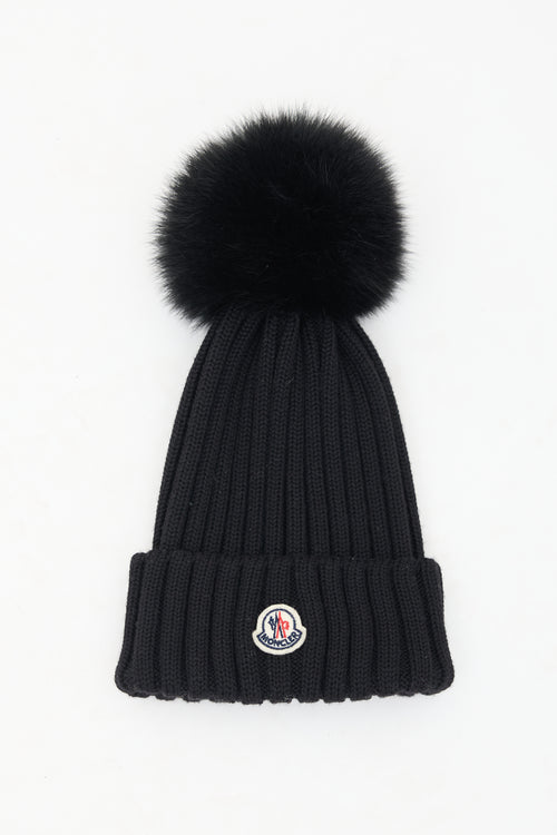 Moncler Black Ribbed Pom Pom Beanie