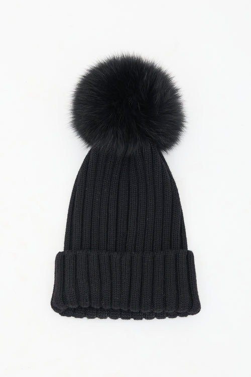 Moncler Black Ribbed Pom Pom Beanie