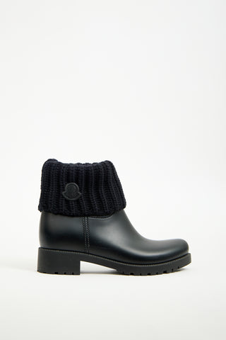 Moncler Black Rubber 
Knit Cuff Ginette Boot