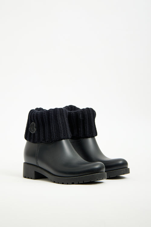 Moncler Black Rubber 
Knit Cuff Ginette Boot