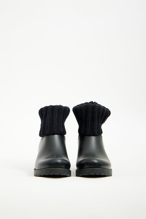 Moncler Black Rubber 
Knit Cuff Ginette Boot