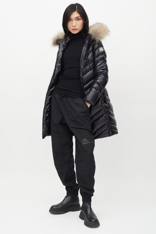 Moncler Black Shine Fulmar Fur Hood Down Jacket