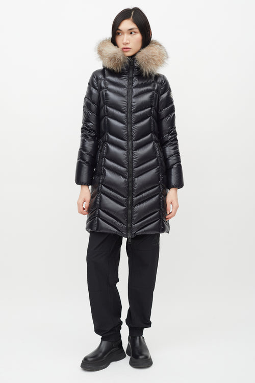 Moncler Black Shine Fulmar Fur Hood Down Jacket