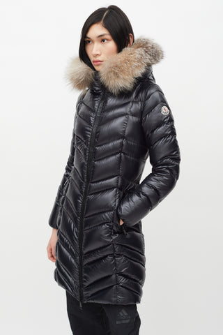 Moncler Black Shine Fulmar Fur Hood Down Jacket