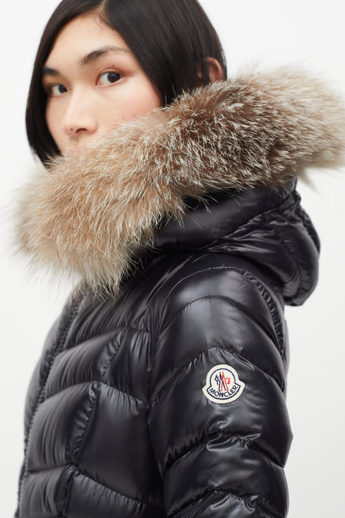 Moncler Black Shine Fulmar Fur Hood Down Jacket