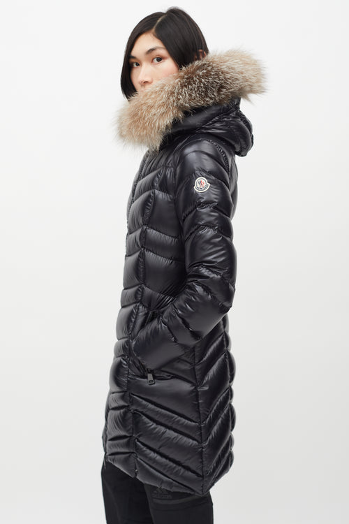 Moncler Black Shine Fulmar Fur Hood Down Jacket