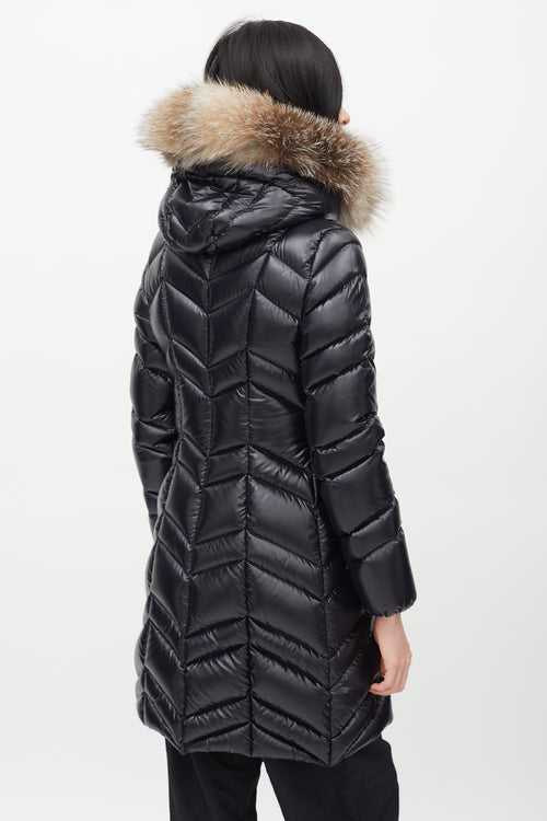 Moncler Black Shine Fulmar Fur Hood Down Jacket