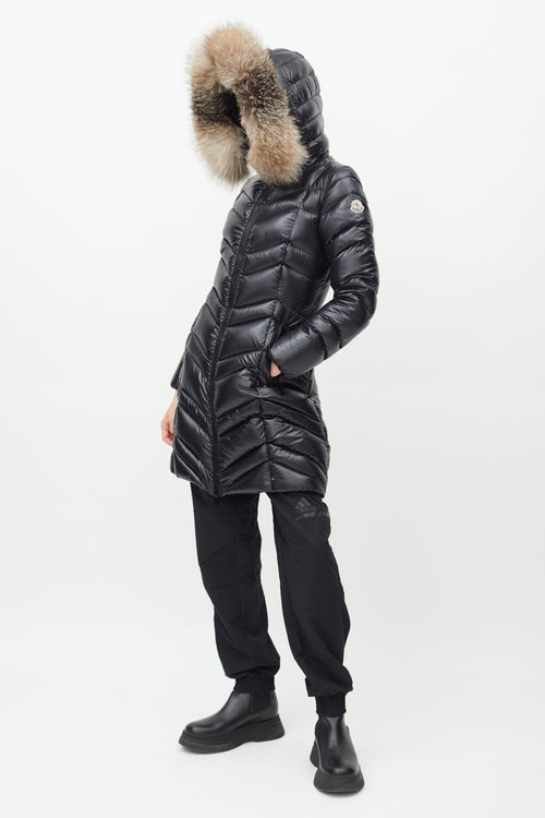 Moncler Black Shine Fulmar Fur Hood Down Jacket