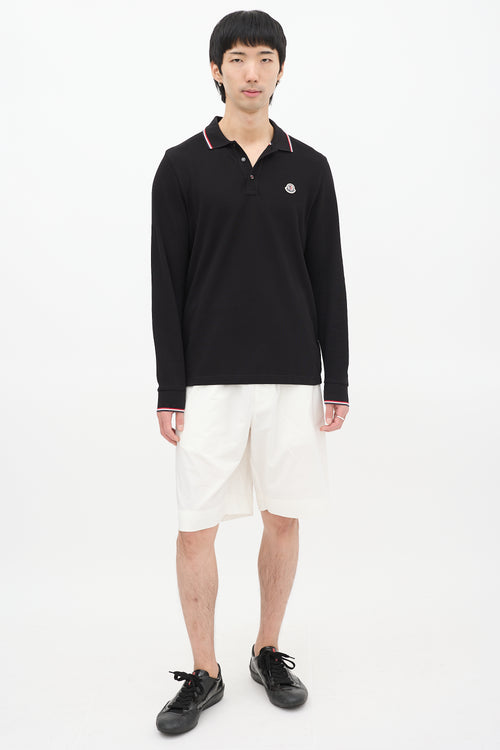 Moncler Black Stripe Trim Long Sleeve Polo