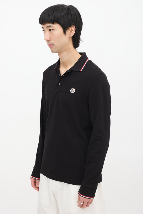 Moncler Black Stripe Trim Long Sleeve Polo