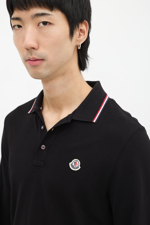 Moncler Black Stripe Trim Long Sleeve Polo