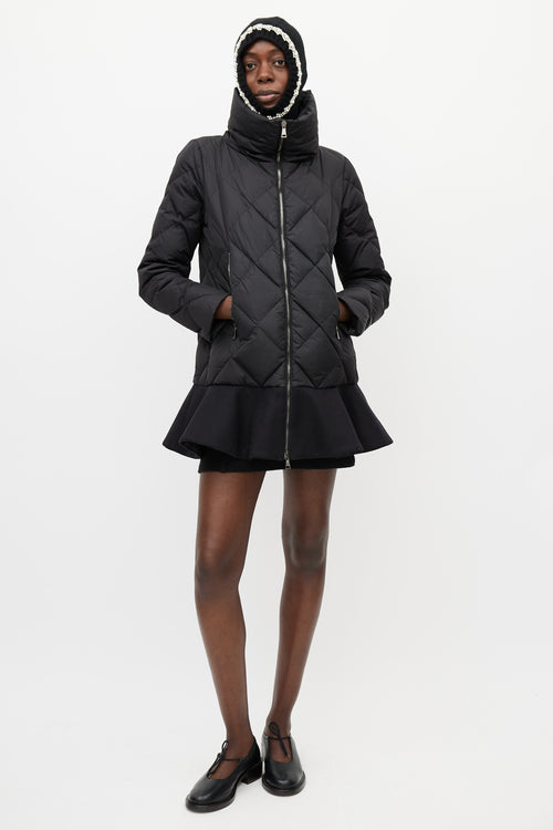 Moncler Black Vouglans Down Ruffled Puffer Jacket