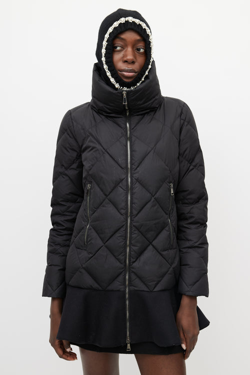 Moncler Black Vouglans Down Ruffled Puffer Jacket