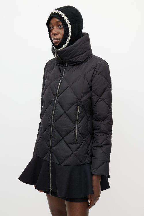 Moncler Black Vouglans Down Ruffled Puffer Jacket