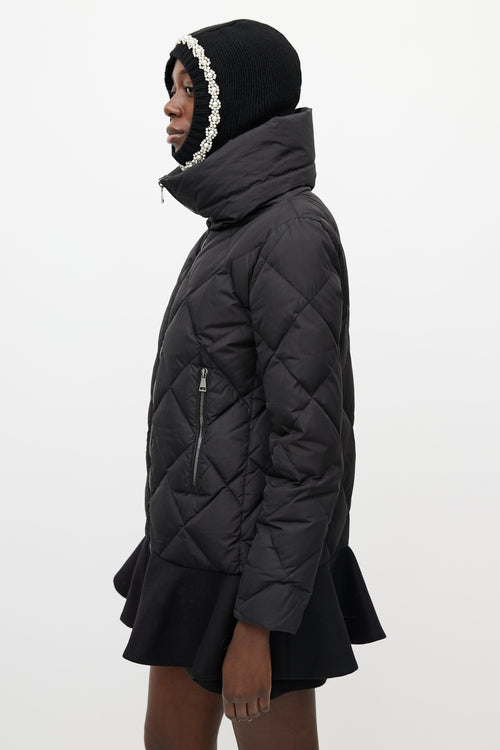 Moncler Black Vouglans Down Ruffled Puffer Jacket