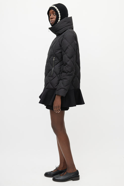 Moncler Black Vouglans Down Ruffled Puffer Jacket