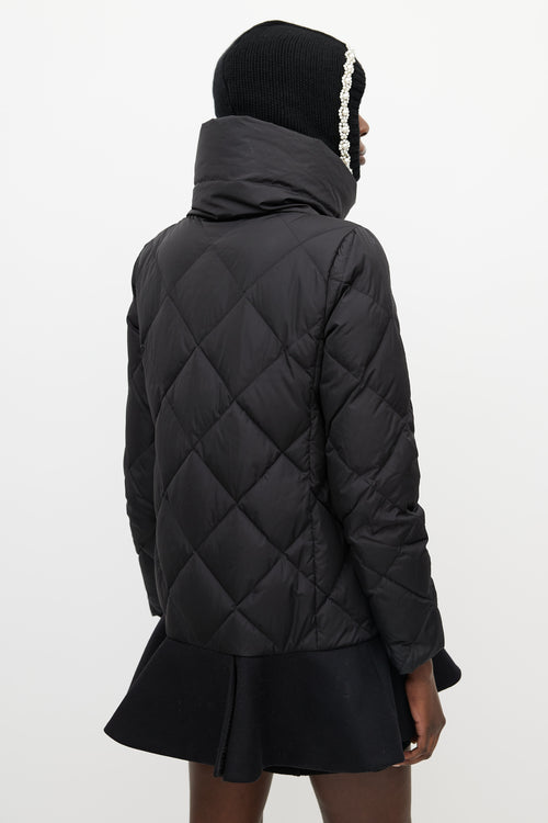 Moncler Black Vouglans Down Ruffled Puffer Jacket