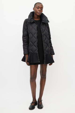 Moncler Black Vouglans Down Ruffled Puffer Jacket