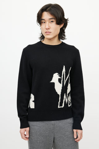 Moncler Black 
White Wool Knit Logo Sweater