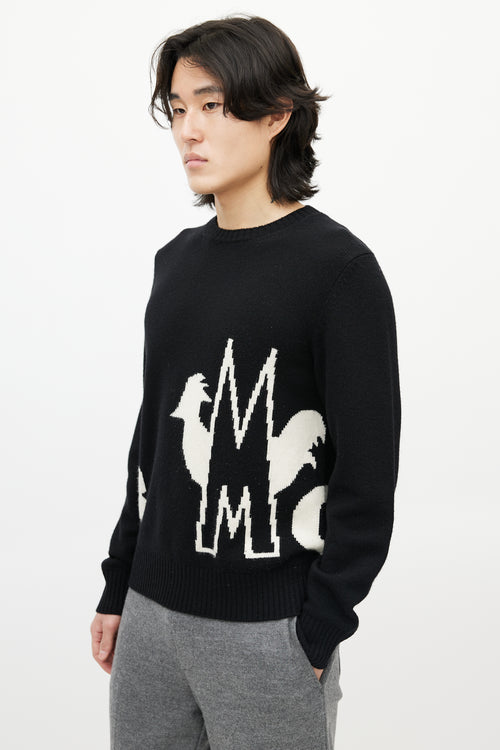 Moncler Black 
White Wool Knit Logo Sweater