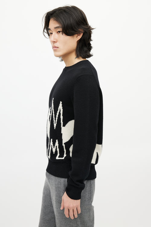 Moncler Black 
White Wool Knit Logo Sweater